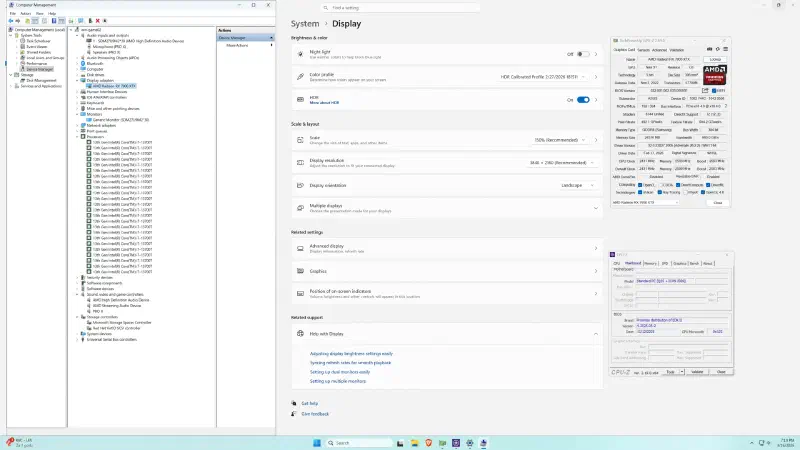 GPU-Z and CPU-Z in the Windows guest: RX 7900 XTX at PCIe 4.0 x16